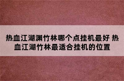 热血江湖渊竹林哪个点挂机最好 热血江湖竹林最适合挂机的位置